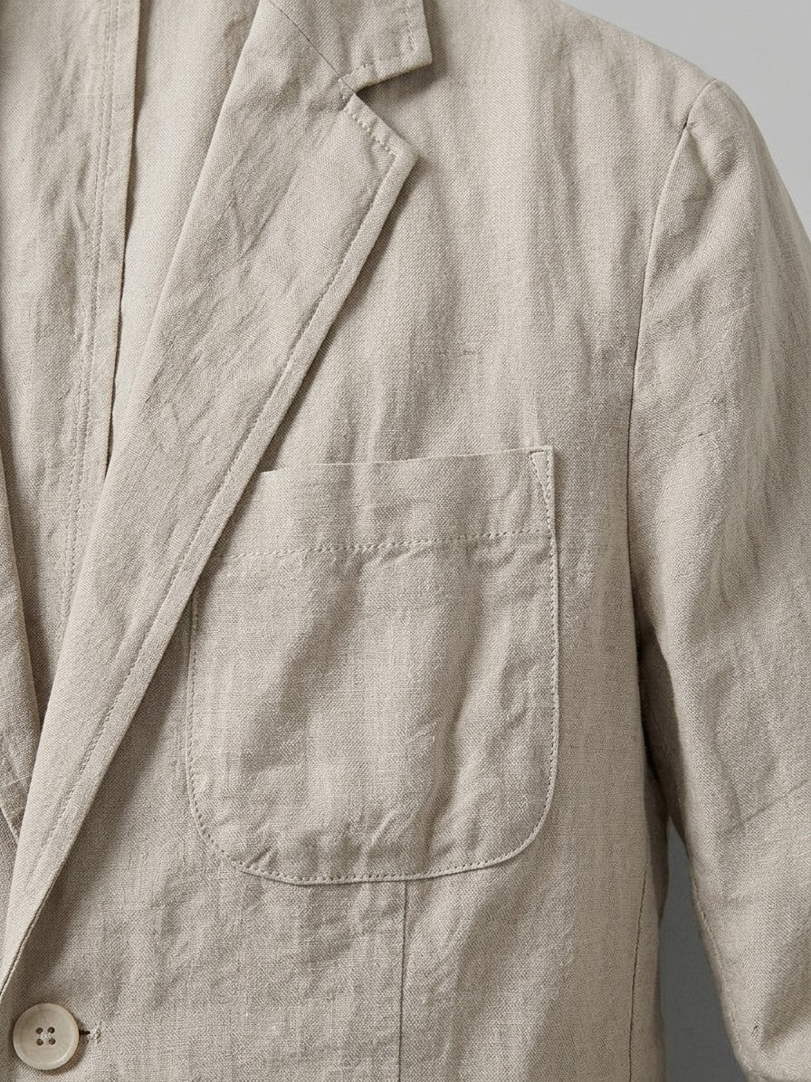 Sorico Men's Washed Linen Patch-Pocket Blazer — stonebeige — detail-2