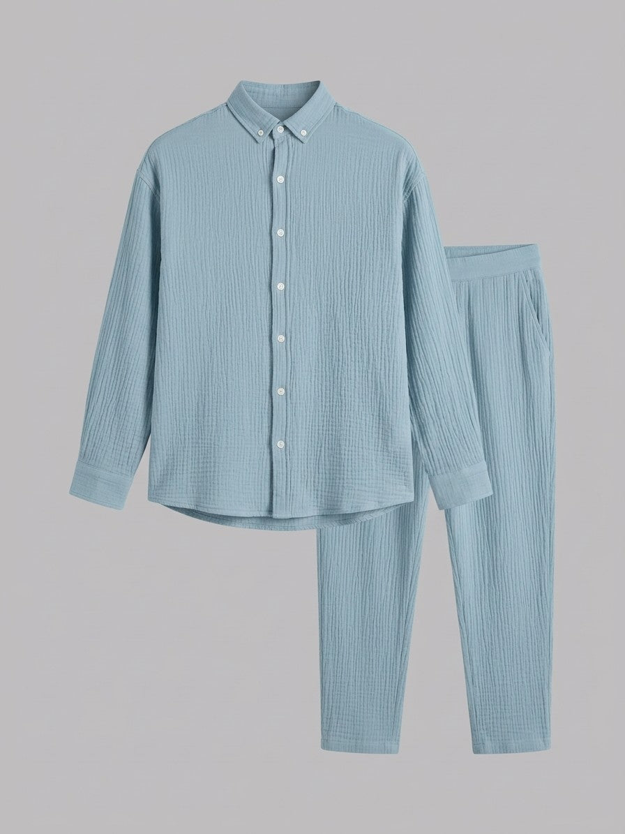 Sorrento Men's Button-Down Shirt and Trousers Set — lightblue — packshot