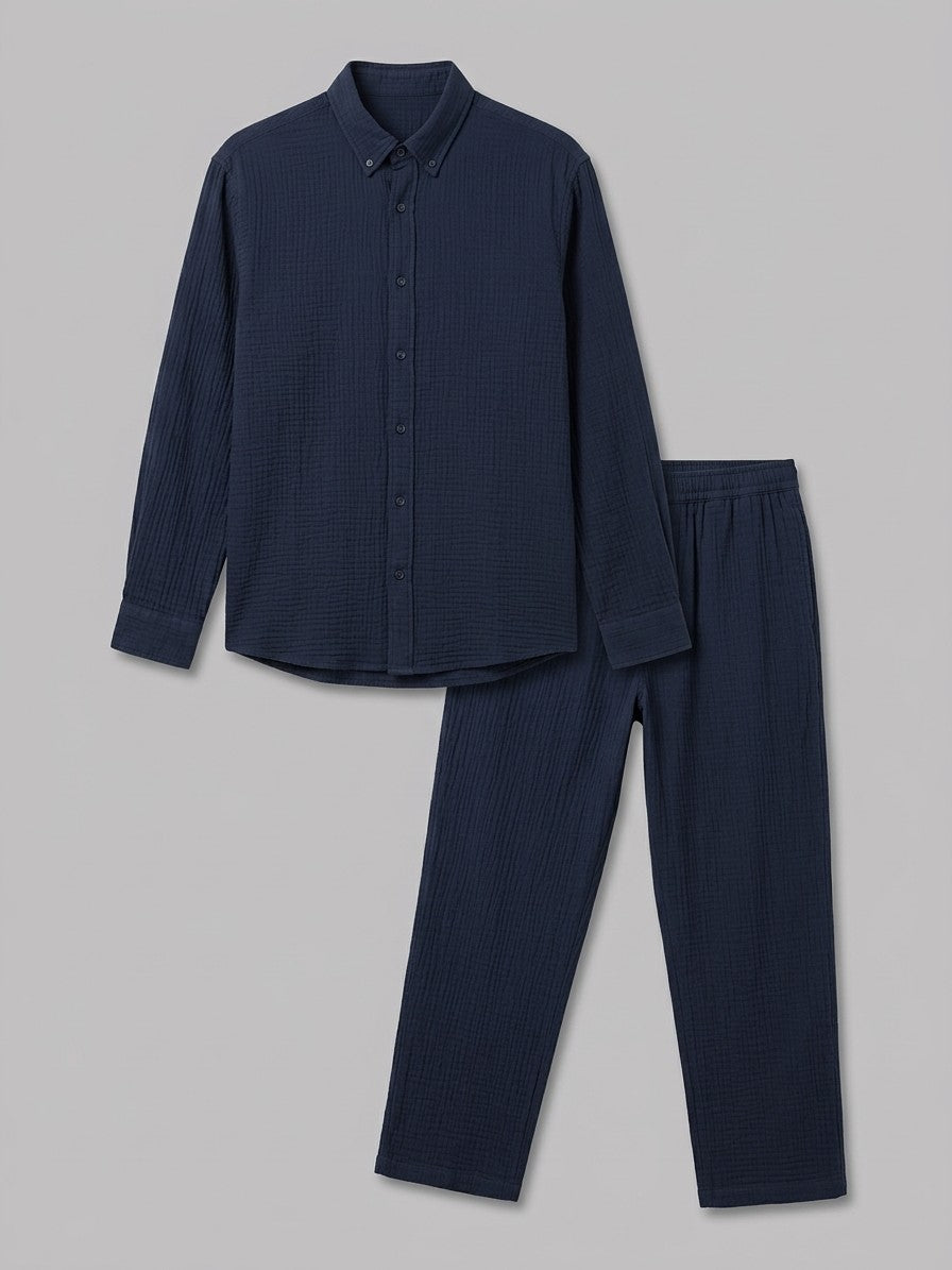 Sorrento Men's Button-Down Shirt and Trousers Set — navy — packshot