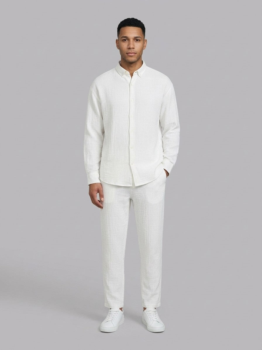 Sorrento Men's Button-Down Shirt and Trousers Set — white — fullfront