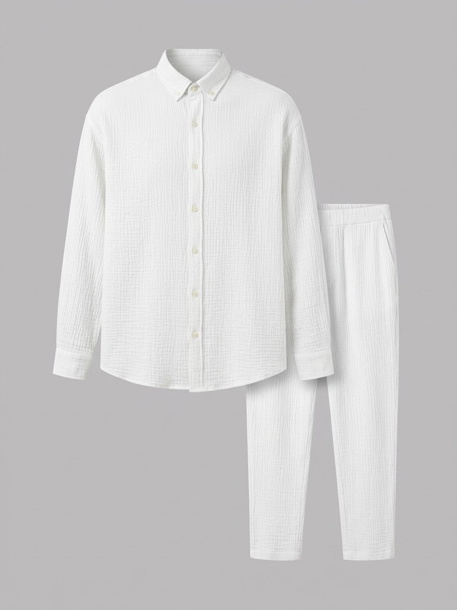 Sorrento Men's Button-Down Shirt and Trousers Set — white — packshot