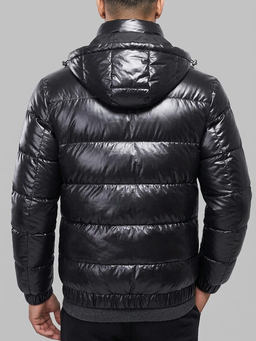 Spilimbergo Men's Hooded Puffer Jacket — black — back