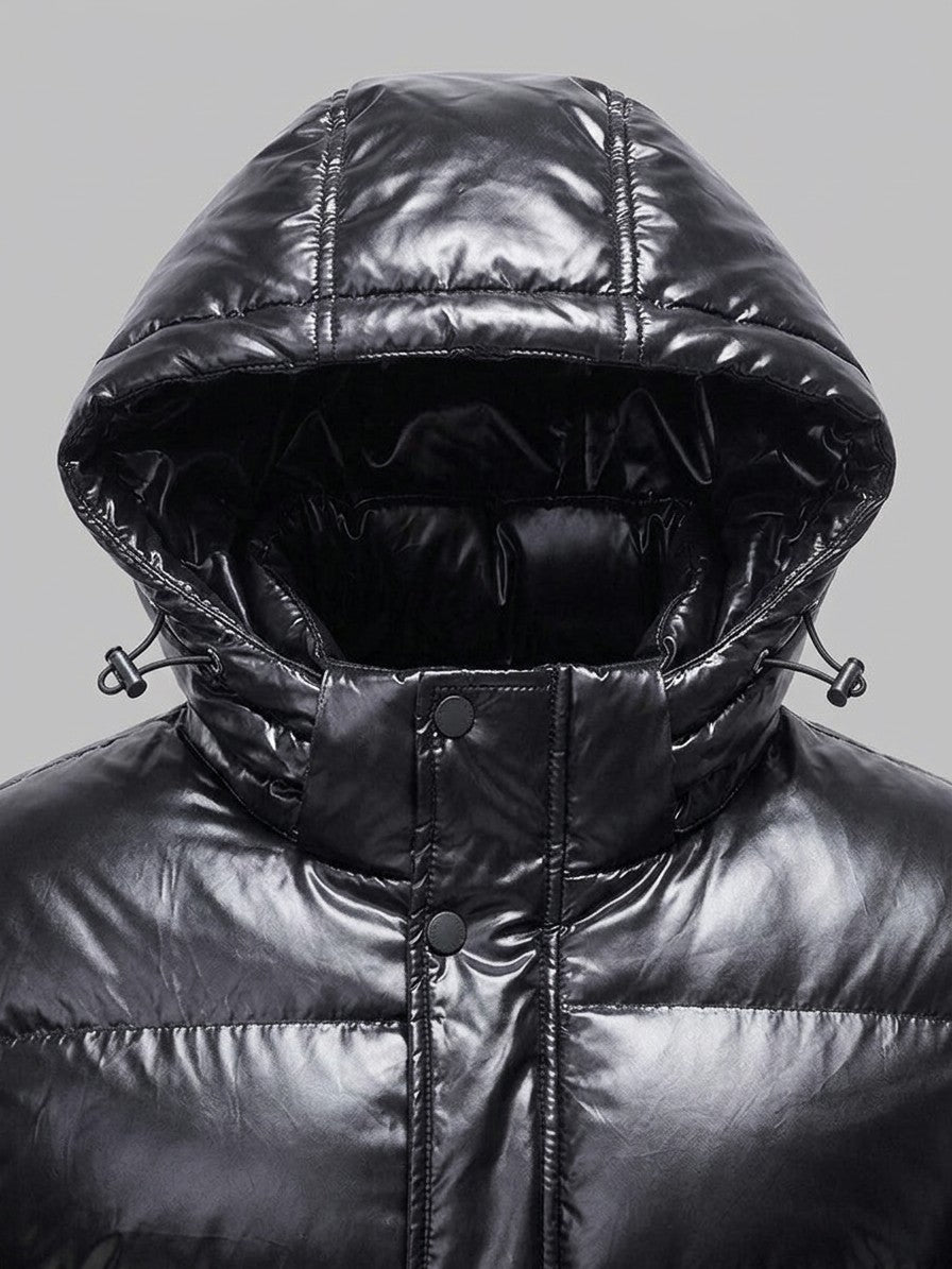 Spilimbergo Men's Hooded Puffer Jacket — black — detail-collar