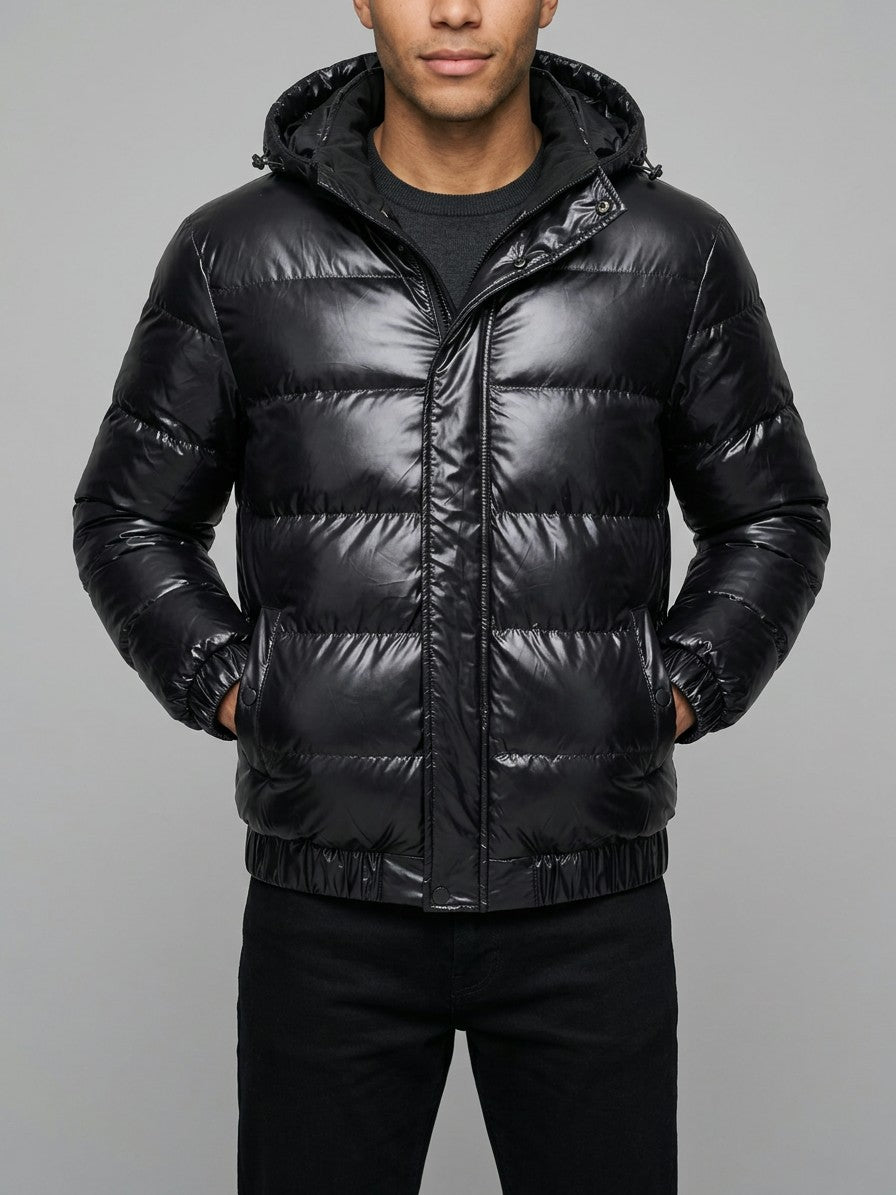 Spilimbergo Men's Hooded Puffer Jacket — black — front