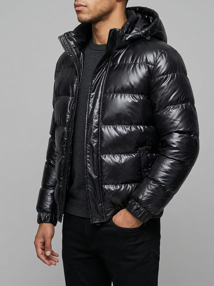 Spilimbergo Men's Hooded Puffer Jacket — black — side