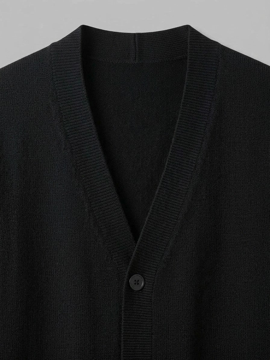 Spoleto Men's Knit Blazer-Cardigan — black — detail-collar