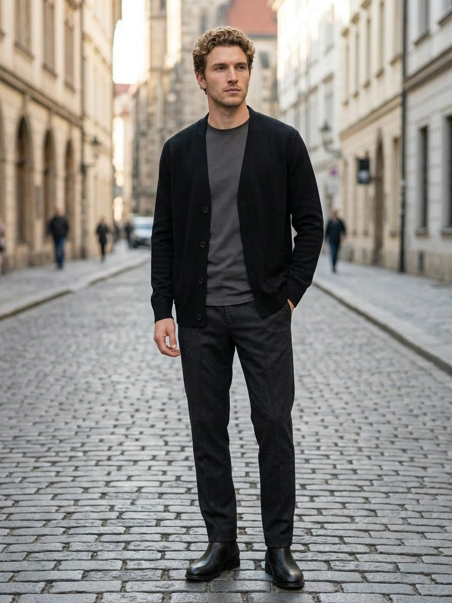 Spoleto Men's Knit Blazer-Cardigan — black — lifestyle