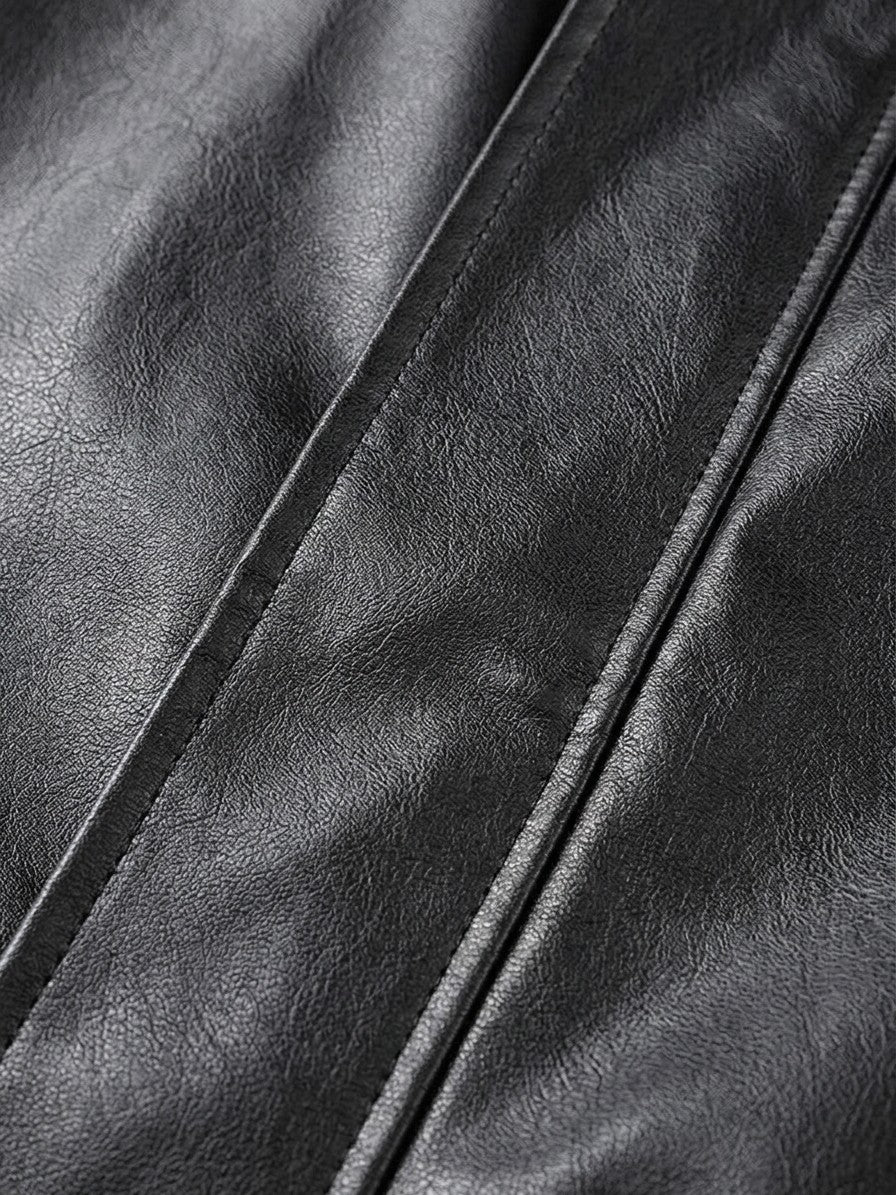 Spotorno Men's Shirt-Collar Faux Leather Jacket — black — detail