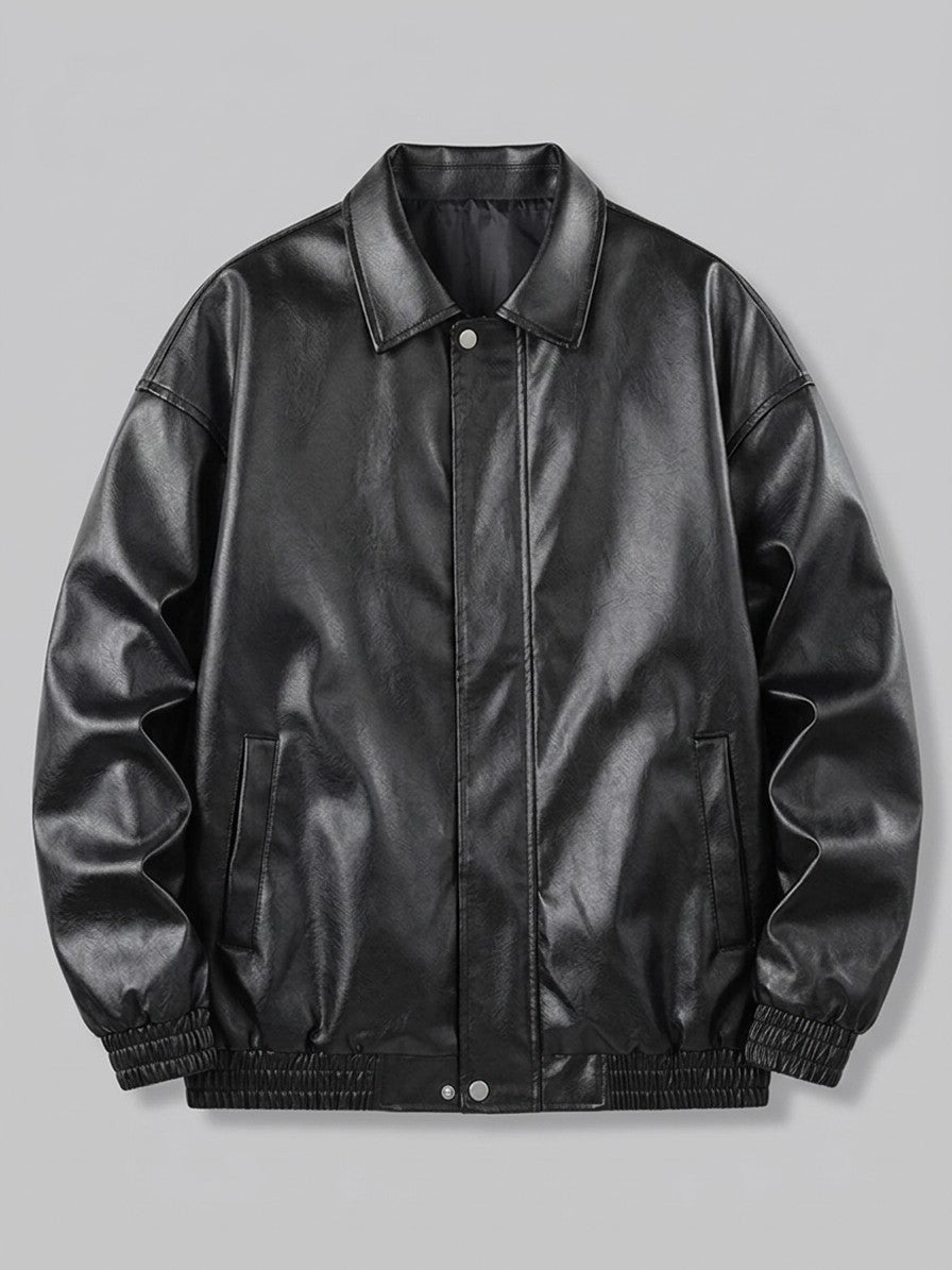 Spotorno Men's Shirt-Collar Faux Leather Jacket — black — packshot