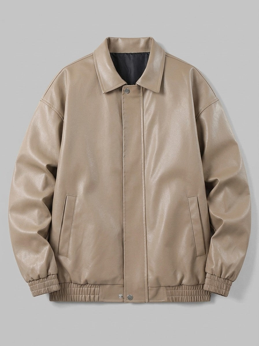 Spotorno Men's Shirt-Collar Faux Leather Jacket — khaki — packshot