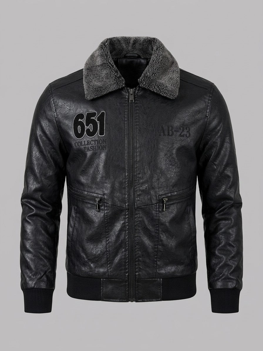 Stilo Men's Fur-Collar Aviator Jacket — black — packshot