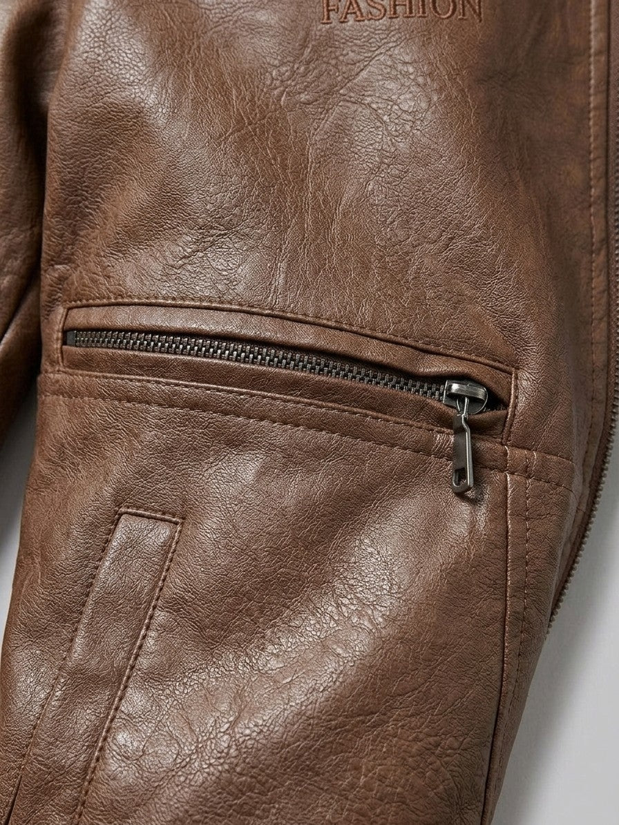 Stilo Men's Fur-Collar Aviator Jacket — brown — detail-2