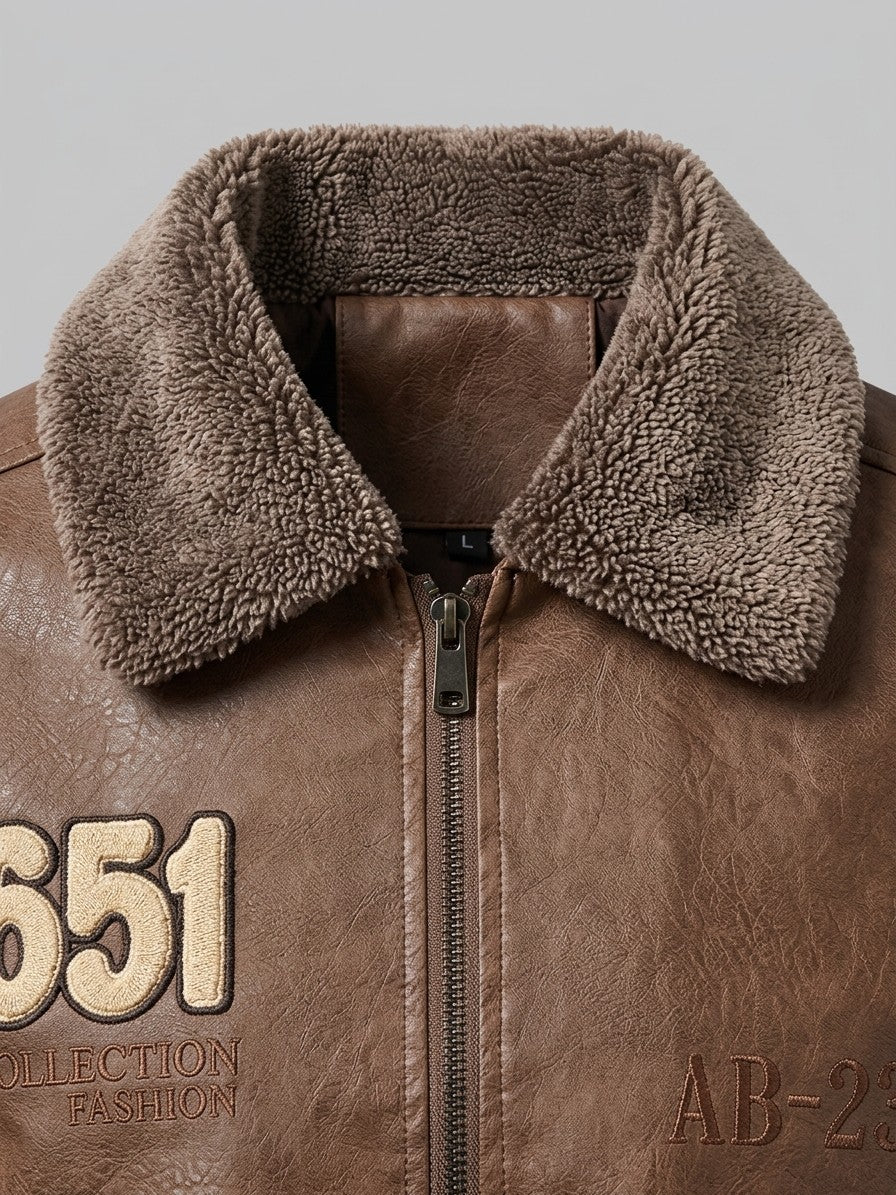 Stilo Men's Fur-Collar Aviator Jacket — brown — detail