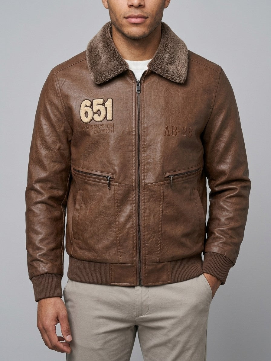 Stilo Men's Fur-Collar Aviator Jacket — brown — front