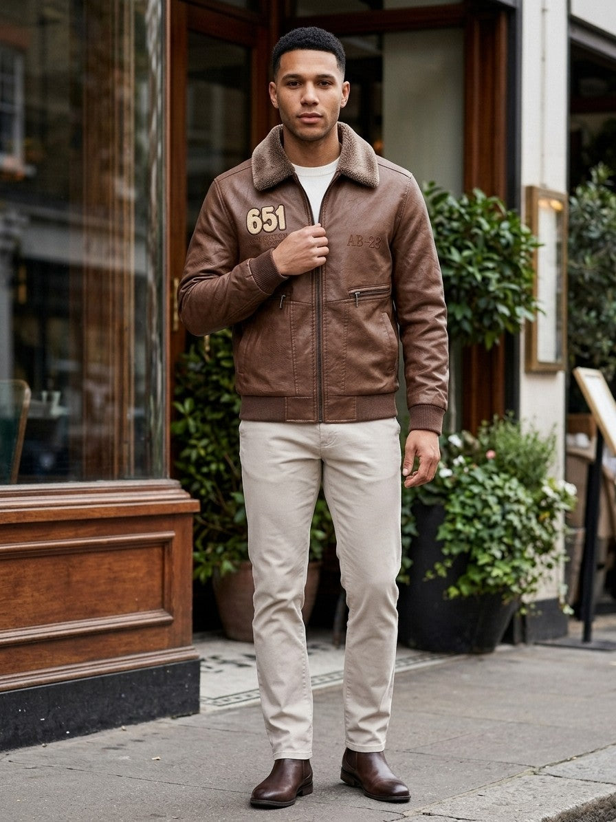 Stilo Men's Fur-Collar Aviator Jacket — brown — lifestyle