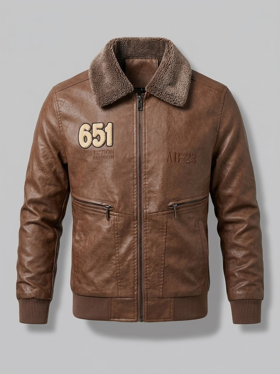 Stilo Men's Fur-Collar Aviator Jacket — brown — packshot