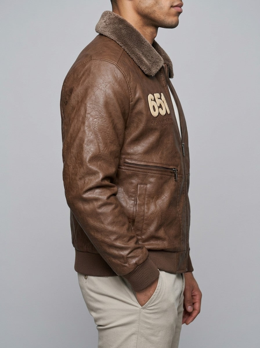 Stilo Men's Fur-Collar Aviator Jacket — brown — side