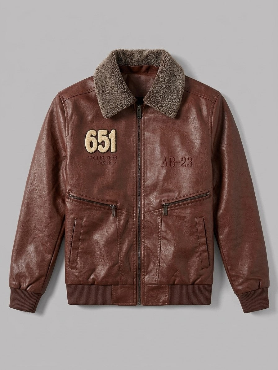 Stilo Men's Fur-Collar Aviator Jacket — mahogany — packshot
