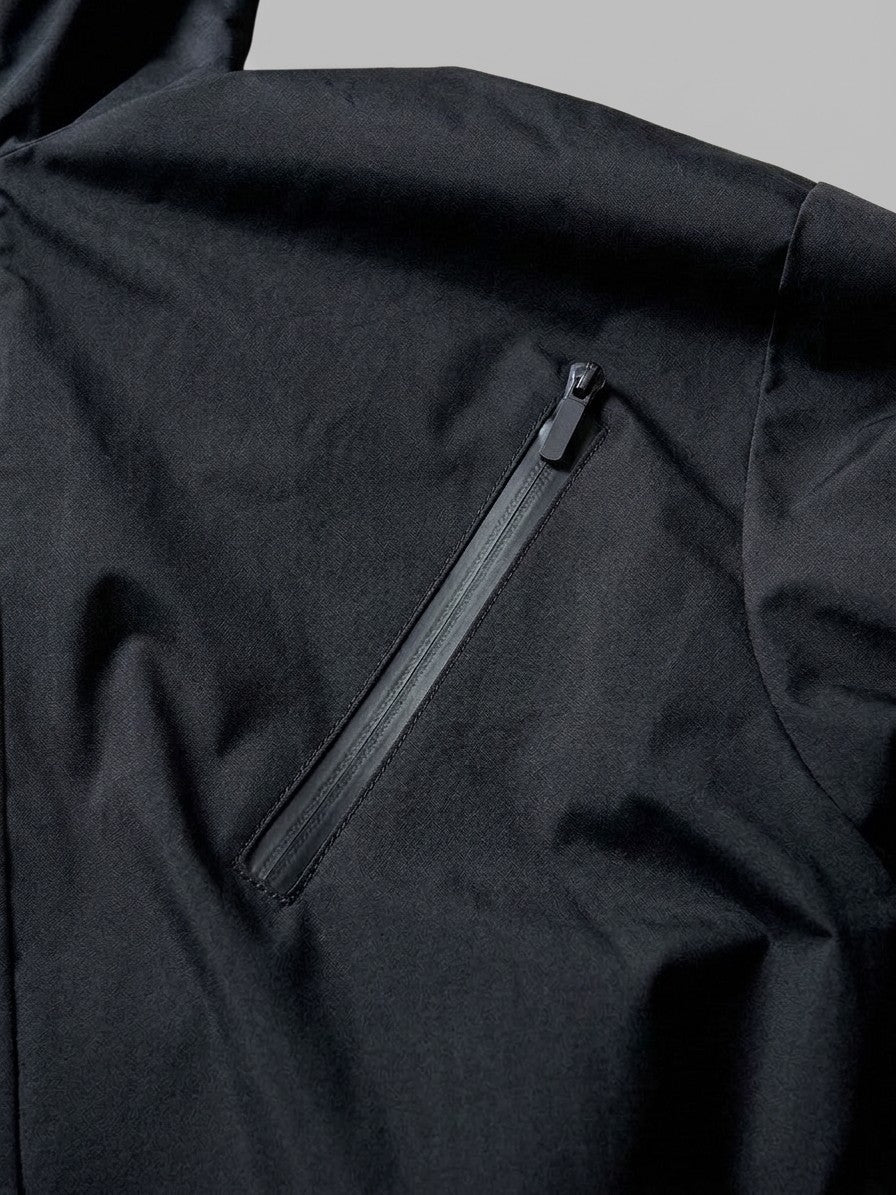Stradella Men's Diagonal-Zip Hooded Windbreaker — black — detail-2