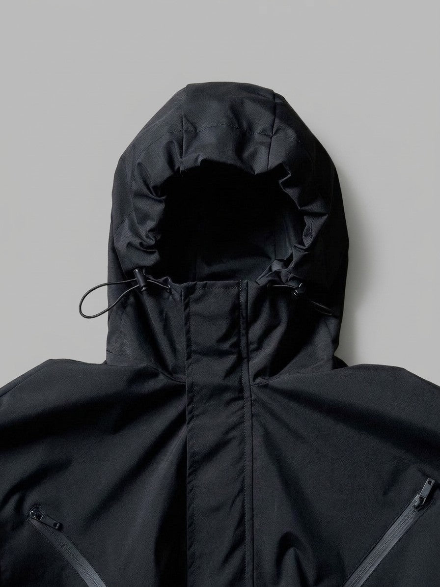 Stradella Men's Diagonal-Zip Hooded Windbreaker — black — detail