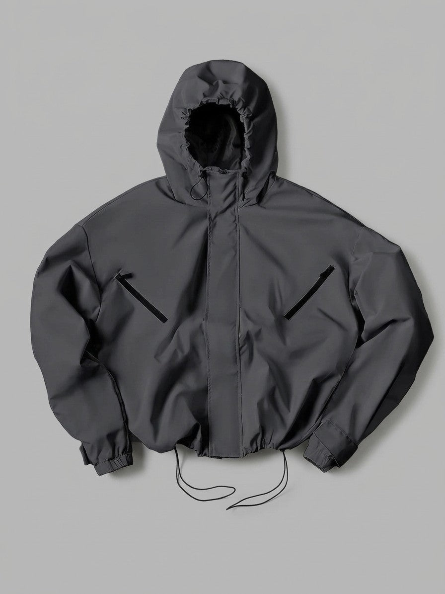Stradella Men's Diagonal-Zip Hooded Windbreaker — darkgrey — packshot