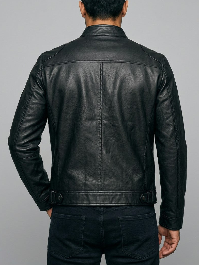 Stresa Men's Leather-Look Biker Jacket — black — back