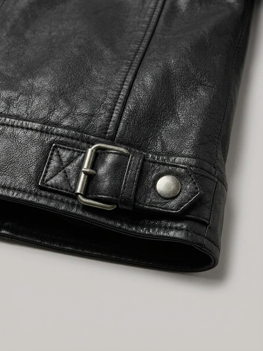 Stresa Men's Leather-Look Biker Jacket — black — detail-alt
