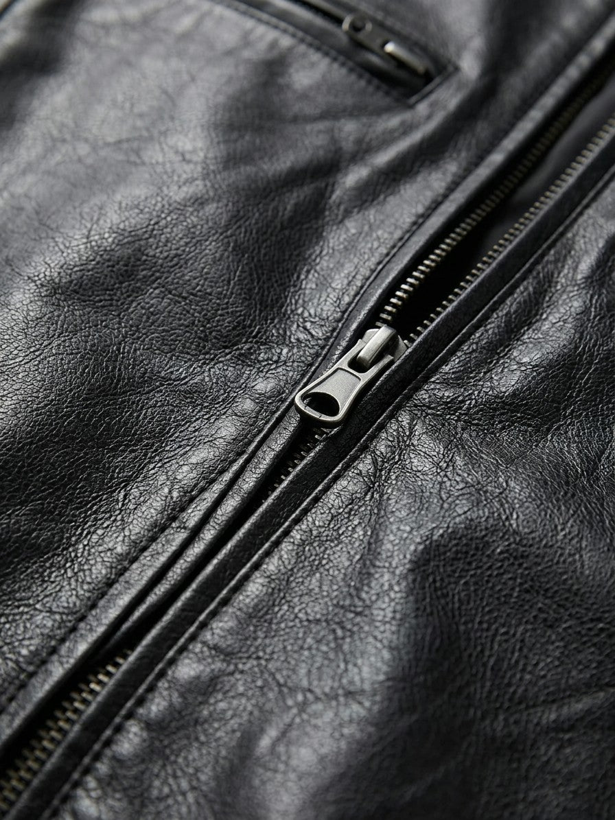 Stresa Men's Leather-Look Biker Jacket — black — detail
