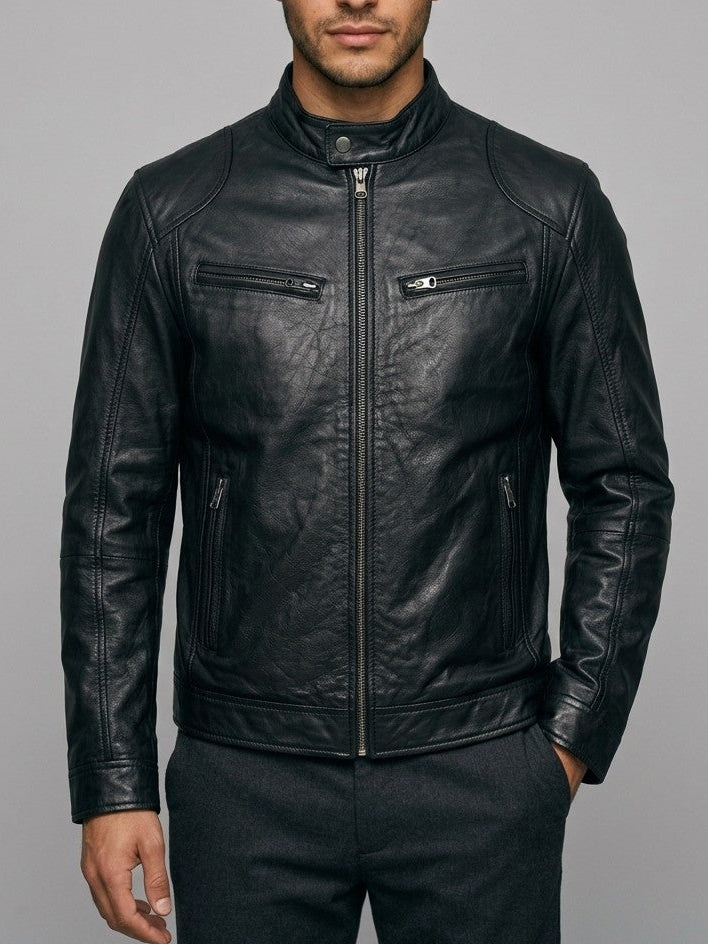 Stresa Men's Leather-Look Biker Jacket — black — front