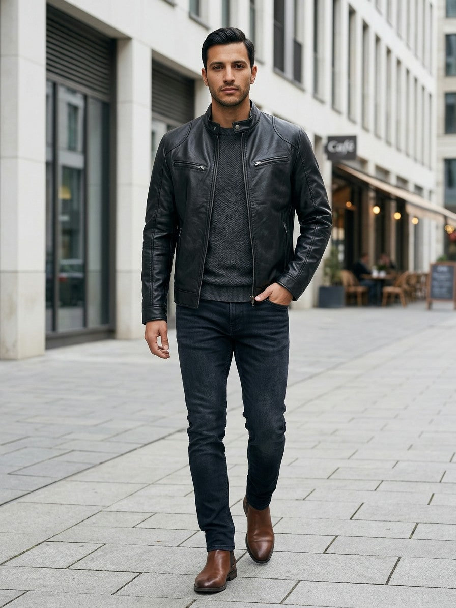 Stresa Men's Leather-Look Biker Jacket — black — lifestyle