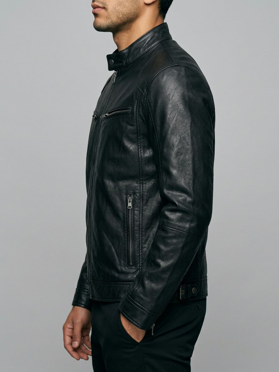 Stresa Men's Leather-Look Biker Jacket — black — side