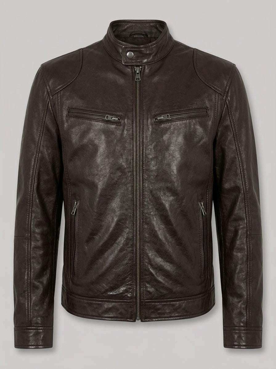 Stresa Men's Leather-Look Biker Jacket — brown — packshot
