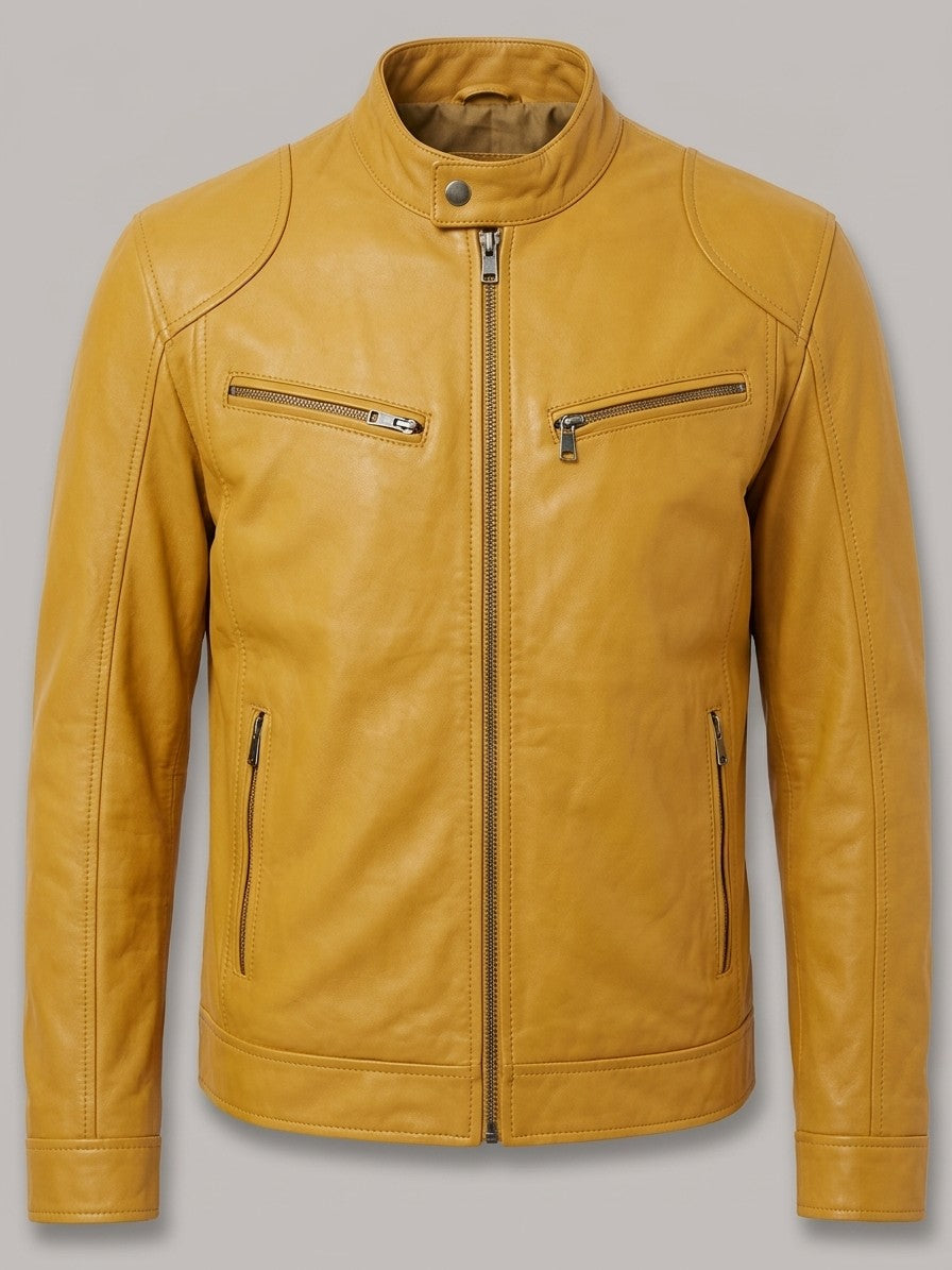Stresa Men's Leather-Look Biker Jacket — mustard — packshot