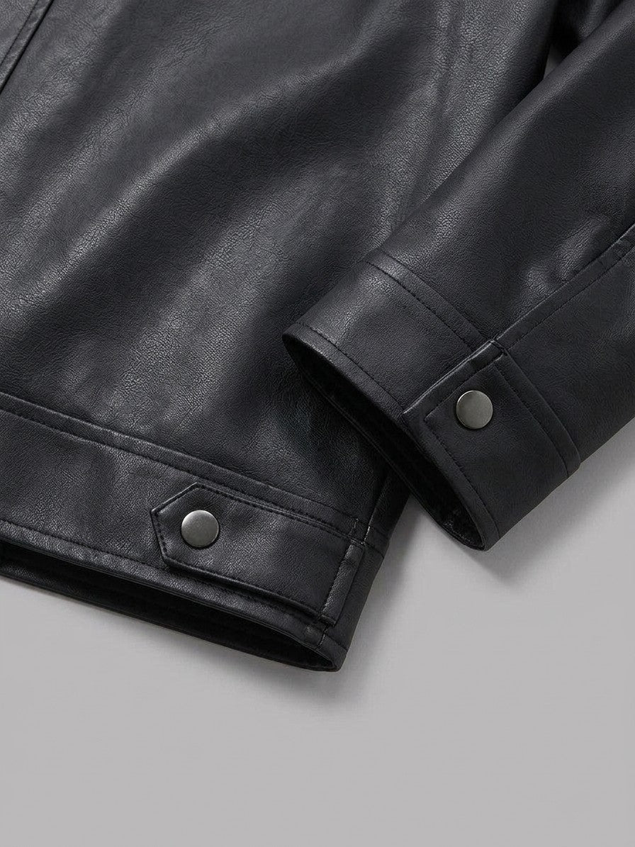 Subiaco Men's Snap-Collar Faux Leather Racer Jacket — black — detail-collar
