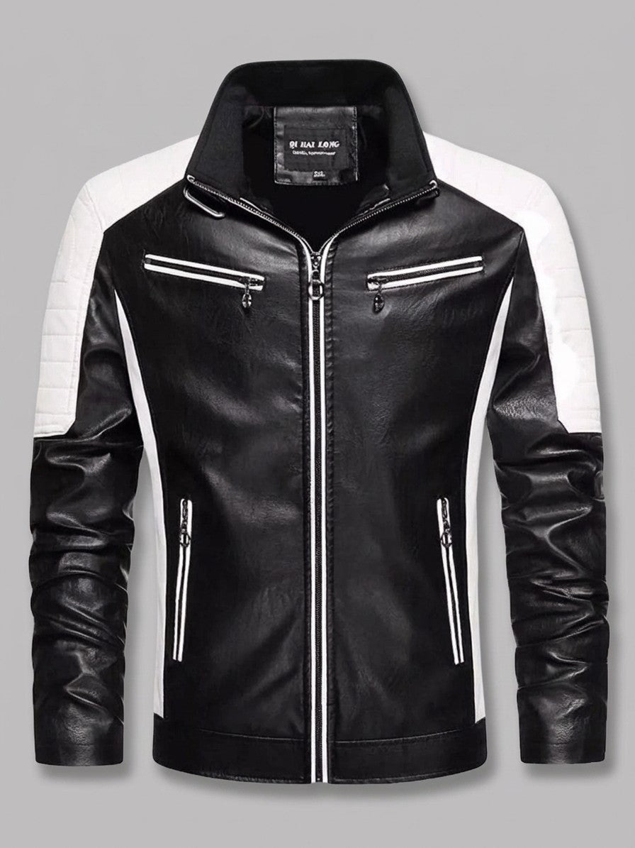 Sulmona Men's Quilted-Shoulder Faux Leather Racer Jacket — black — packshot