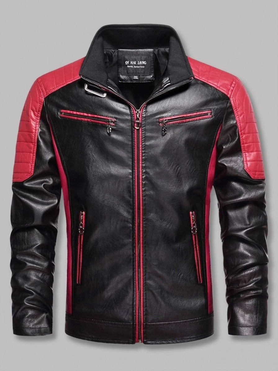 Sulmona Men's Quilted-Shoulder Faux Leather Racer Jacket — red — packshot