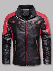 Sulmona Men's Quilted-Shoulder Faux Leather Racer Jacket