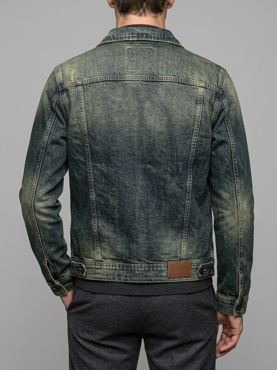 Sutri Men's Vintage Wash Zip Denim Jacket — navyblue — back