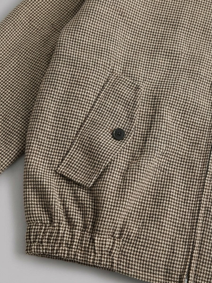 Suvereto Men's Houndstooth Corduroy-Collar Harrington Jacket — brown — detail-2