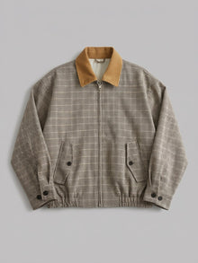 Suvereto Men's Houndstooth Corduroy-Collar Harrington Jacket