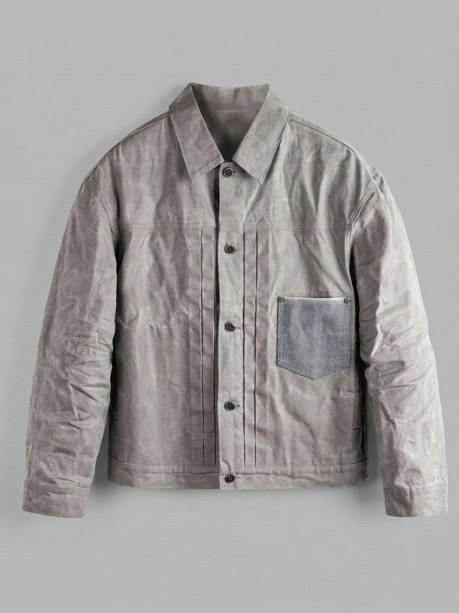 Suzzara Men's Denim-Pocket Waxed Trucker Jacket — stonegrey — packshot