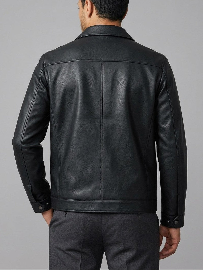 Taormina Men's Leather-Look Coach Jacket — black — back