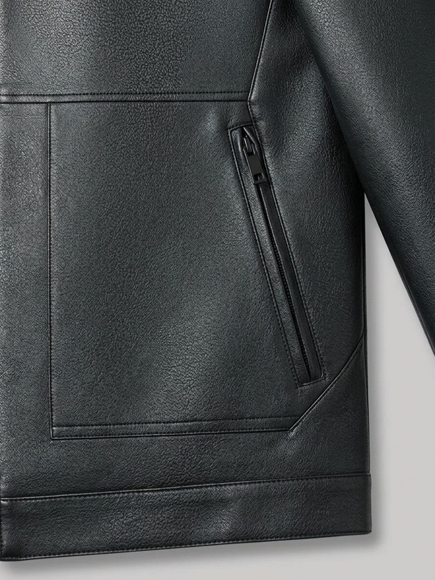 Taormina Men's Leather-Look Coach Jacket — black — detail-alt