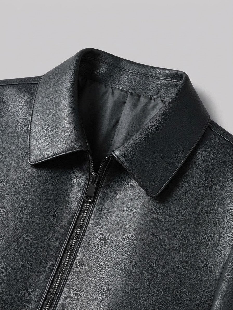 Taormina Men's Leather-Look Coach Jacket — black — detail-collar