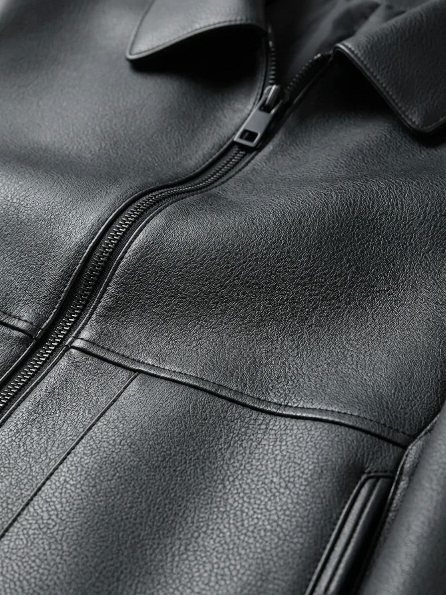 Taormina Men's Leather-Look Coach Jacket — black — detail