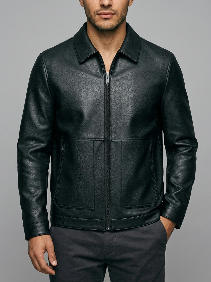 Taormina Men's Leather-Look Coach Jacket — black — front