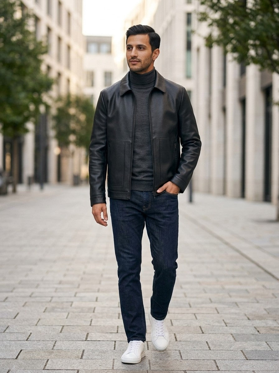 Taormina Men's Leather-Look Coach Jacket — black — lifestyle