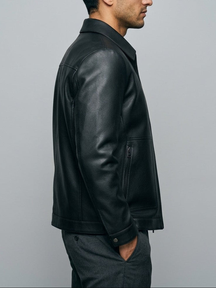 Taormina Men's Leather-Look Coach Jacket — black — side