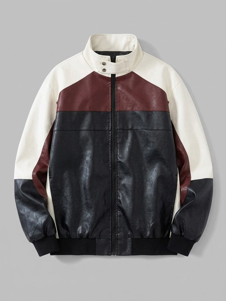Tarquinia Men's Color-Block Faux Leather Bomber Jacket — black — packshot