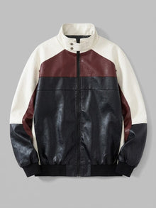 Tarquinia Men's Color-Block Faux Leather Bomber Jacket